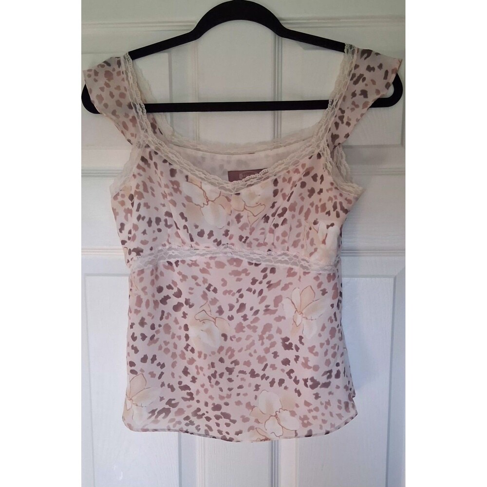 LEVU'SU Y2K Pink Leopard Floral Lace Cami Top M Coquette